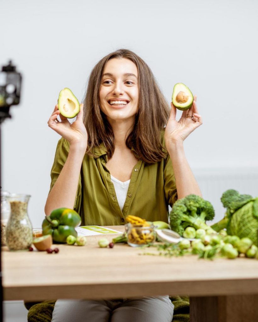Woman vlogging about healthy food